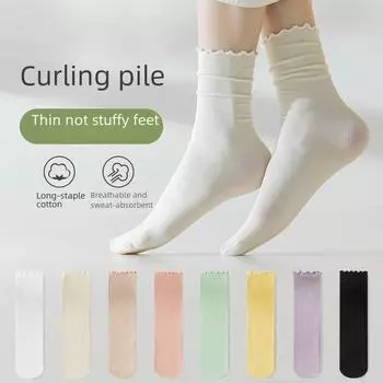 Женские дышащие кружевные носки с тонкими загнутыми краями и летним стилем «деревянные ушки», коллекция ворсовых носков 2024 года. White