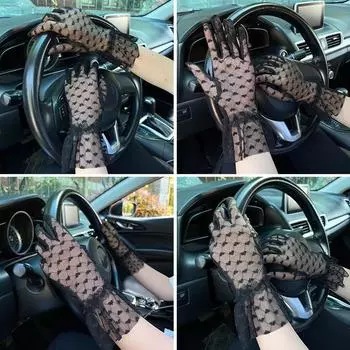 Женские дышащие кружевные перчатки с вышивкой Love Heart полые солнцезащитный крем летом чёрный