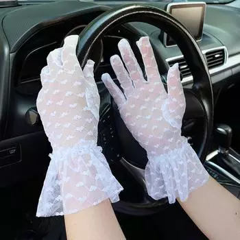 Женские дышащие кружевные перчатки с вышивкой в форме сердца, полые персонализированные модные солнцезащитные летние перчатки чёрный