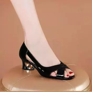 Женские дышащие нескользящие пляжные сандалии Летние тапочки Fish Mouth на высоком каблуке 40