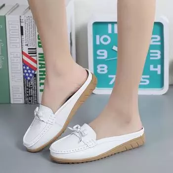 Женские дышащие нескользящие тапочки с резиновой подошвой и галстуком-бабочкой, повседневные кожаные мокасины 43 белый