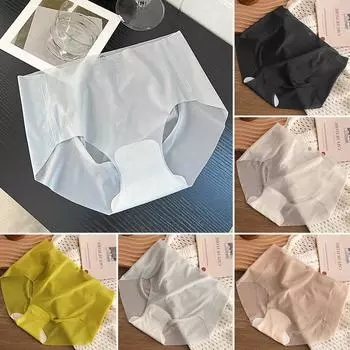 Женские дышащие невидимые трусики, бесшовные трусы, нижнее белье из ледяного шелка, однотонное нижнее белье со средней посадкой M белый