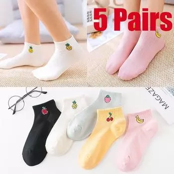 Женские дышащие носки-лодочки ярких цветов, женские удобные милые хлопковые повседневные спортивные носки до щиколотки 5 Pairs
