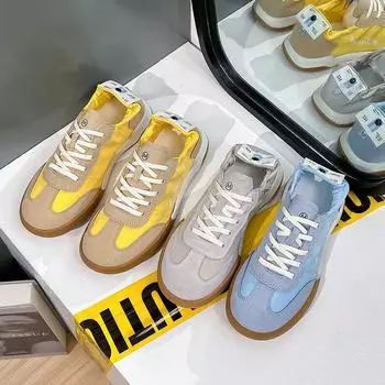 Женские дышащие парусиновые кроссовки. Удобные парусиновые кроссовки для бега на шнуровке. Спортивная обувь для ходьбы на массивной платформе. Нескользящие женские теннисные кроссовки. 35 бежевый