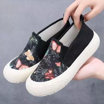 Женские дышащие парусиновые туфли без застежек — мягкие, толстые подошвы, нескользящие, низкие, повседневные и модные. 40 чёрный