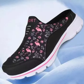 Женские дышащие полутапочки 35–42, сверхлегкие домашние и уличные женские тапочки с цветами и птицами, домашние тапочки 35 светло-серый