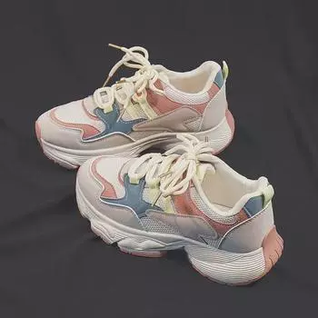 Женские дышащие повседневные кроссовки для походов в корейском стиле 2024 года Y517 Size 35 розовый/бежевый