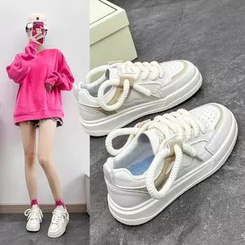 Женские дышащие повседневные кроссовки на платформе, противоскользящие легкие кроссовки для бега из искусственной кожи, кроссовки на массивной шнуровке, спортивная обувь для тенниса для женщин 35