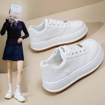 Женские дышащие повседневные кроссовки на платформе, противоскользящие удобные кроссовки для бега из искусственной кожи, кроссовки на массивной шнуровке, спортивная обувь для тенниса для женщин 35 бежевый