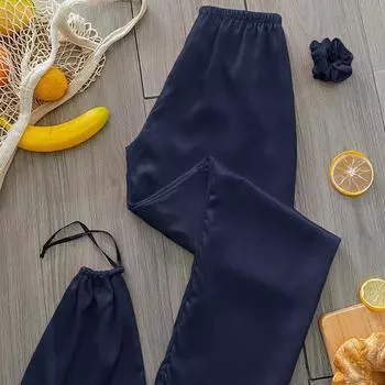 Женские дышащие повседневные пижамные штаны из однотонного искусственного шелка с эластичной резинкой на талии, легкие прямые длинные брюки для сна, свободные мягкие удобные пижамы S красный