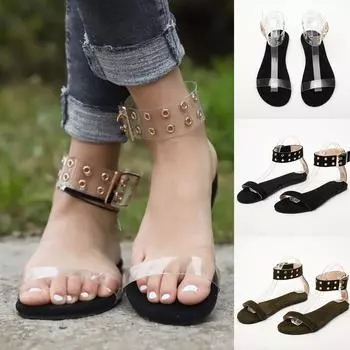 Женские дышащие сандалии с пряжкой, римские туфли на плоской подошве с рыбьим ртом, женская обувь 35