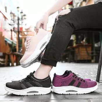 Женские дышащие сетчатые ботильоны, повседневные кроссовки, женская обувь на платформе со шнуровкой, увеличивающая рост 36 чёрный