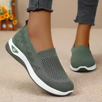 Женские дышащие сетчатые кроссовки для ходьбы, удобные повседневные мокасины с эффектом памяти, модные кроссовки на плоской подошве 36 чёрный