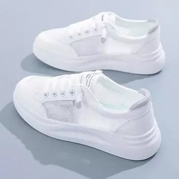 Женские дышащие сетчатые кроссовки, легкие летние туфли на платформе, повседневная удобная обувь для ходьбы 35 белый