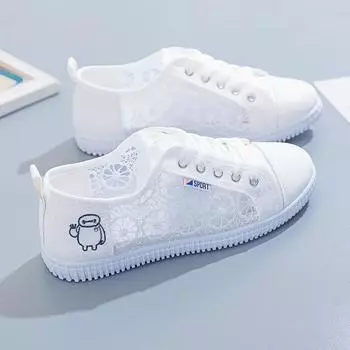 Женские дышащие сетчатые кроссовки, легкие повседневные туфли на плоской подошве для весны и лета 2025 года 35 белый