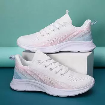 Женские дышащие сетчатые кроссовки, модные красочные повседневные спортивные туфли, женские легкие вязаные кроссовки, эластичная нескользящая подошва 35 белый/чёрный