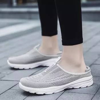 Женские дышащие сетчатые полутапочки для ношения на открытом воздухе - большой размер (42), Повседневная обувь на весну и осень 38 белый