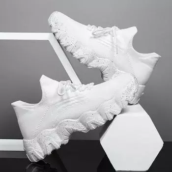 Женские дышащие тканые кроссовки, удобные, легкие, со шнуровкой, для повседневной или спортивной носки 36 белый