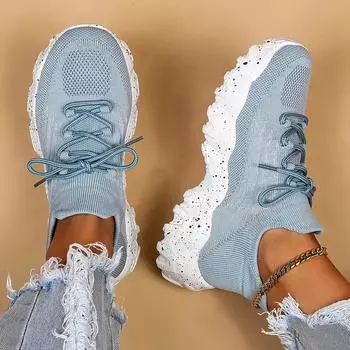 Женские дышащие тканые кроссовки, удобные, легкие, со шнуровкой, для повседневной или спортивной носки 36 чёрный