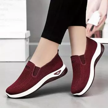 Женские дышащие трикотажные кроссовки без застежек Легкая и удобная обувь для ходьбы для повседневного активного отдыха в любое время года 35 винный