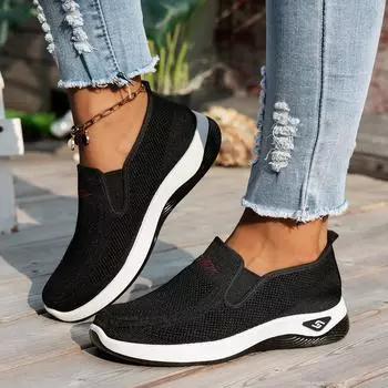 Женские дышащие трикотажные кроссовки без застежек Легкая и удобная обувь для ходьбы для повседневного активного отдыха в любое время года 36 чёрный