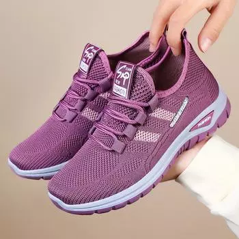 Женские дышащие трикотажные кроссовки, повседневная обувь на шнуровке для активного отдыха, легкие низкие кроссовки для бега 36