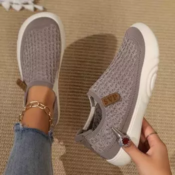 Женские дышащие трикотажные мокасины, удобные туфли для ходьбы без застежек с мягкой подошвой 36 серый