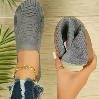 Женские дышащие трикотажные туфли-лодочки без застежек, повседневные туфли Мэри Джейн с круглым носком 36 чёрный