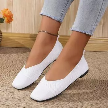 Женские дышащие трикотажные туфли на плоской подошве, повседневные туфли с квадратным носком, легкие и удобные туфли 36