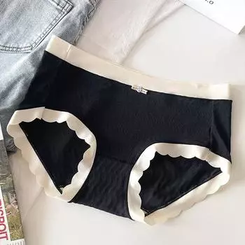 Женские дышащие трусики без следов со средней талией, сексуальные антибактериальные хлопковые летние тонкие свежие трусы, шорты M чёрный
