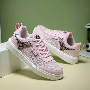 Женские дышащие туфли на плоской подошве для весны и лета, низкие, с круглым носком, на шнуровке, с принтом, белые, легкие, повседневные спортивные туфли 35 розовый