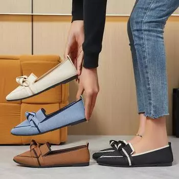 Женские дышащие удобные однотонные трикотажные туфли на плоской подошве для ходьбы, повседневные кроссовки с острым носком для ходьбы, мокасины 41 чёрный