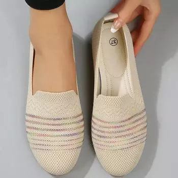Женские дышащие вязаные кроссовки Slip on Flat, женские весенние удобные повседневные туфли с мягкой подошвой, женские туфли для ходьбы больших размеров 36 бежевый