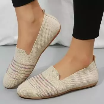 Женские дышащие вязаные кроссовки Slip on Flat, женские весенние удобные повседневные туфли с мягкой подошвой, женские туфли для ходьбы больших размеров 36 бежевый