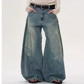Женские джинсовые брюки High Street, стираные, прямые, рваные джинсы, весна-лето, винтажные, свободные, женские, широкие, уличные S