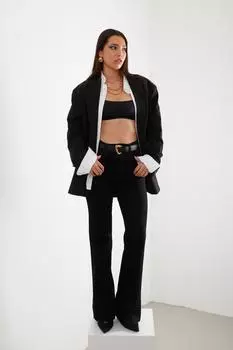 Женские джинсовые брюки-клеш с высокой талией, черные