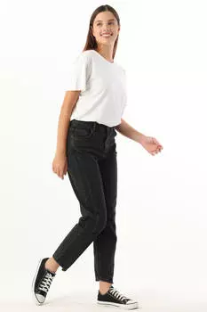 Женские джинсовые брюки с высокой талией, черные