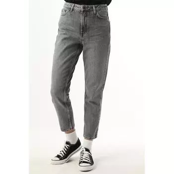 Женские джинсовые брюки с высокой талией и деталями светло-серого цвета