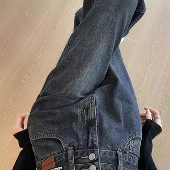 Женские джинсовые брюки с высокой талией, повседневные свободные женские джинсовые брюки из плотного бархата и хлопка, широкие женские джинсы XS темно-синий