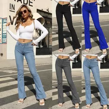 Женские джинсовые брюки с высокой талией, сексуальные бесшовные расклешенные джинсы больших размеров, обтягивающие облегающие брюки для похудения S чёрный