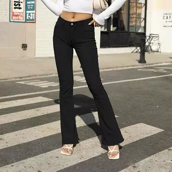 Женские джинсовые брюки с высокой талией, сексуальные бесшовные расклешенные джинсы больших размеров, обтягивающие облегающие брюки для похудения S чёрный