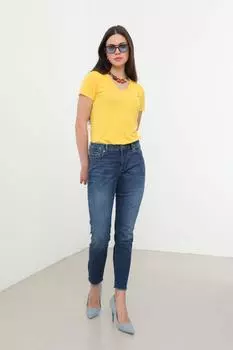 Женские джинсовые брюки узкого кроя с детальной отделкой, синие