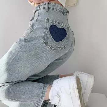 Женские джинсовые брюки, винтажные брюки с высокой талией в корейском стиле, широкие брюки, универсальные свободные модные уличные брюки, женская одежда S синий