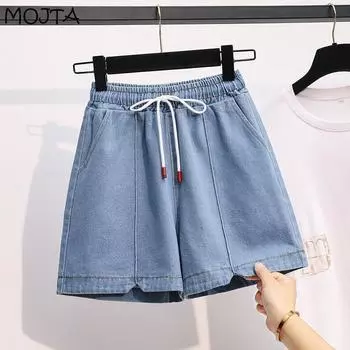 Женские джинсовые джинсы больших размеров, летние модные тонкие повседневные женские шорты с высокой талией, брюки M синий
