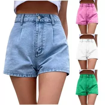 Женские джинсовые джинсы на пуговицах и молнии, короткие летние джинсы со средней талией и эластичными карманами L зелёный