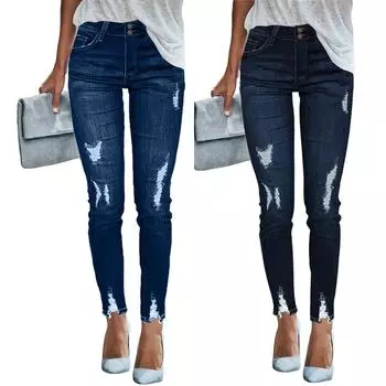 Женские джинсовые джинсы скинни со средней талией, эластичные узкие брюки, джинсы длиной до икры L синий