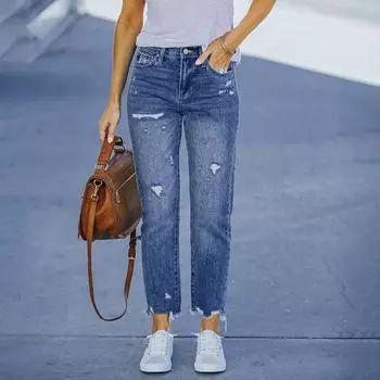 Женские джинсовые классические универсальные модные брюки с высокой талией XXL