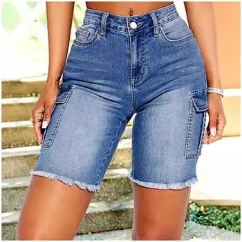 Женские джинсовые классические универсальные модные шорты с высокой талией S