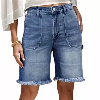 Женские джинсовые классические универсальные модные шорты с высокой талией L темно-синий