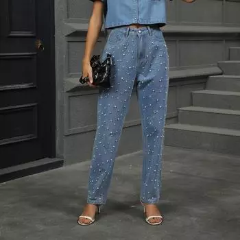 Женские джинсовые классические универсальные вареные джинсы-трубы XXL